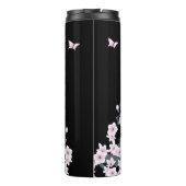 Niedliches Owl Cherry Blossom Pink Black Thermosbecher (Rückseite)