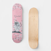Niedliches Owl Cherry Blossom Pink Glitzer Monogra Skateboard (Vorderseite)