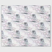 Niedliches Owl Cherry-Blütenmuster Geschenkpapier (Flach)