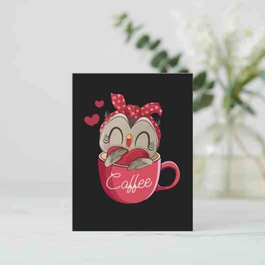 Niedliches Owl Coffee Tassen Funny Owl Lover Postkarte (Stehend Vorderseite)
