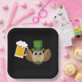 Niedliches Owl Drinking Beer Funny St Patrick's Da Pappteller (Party)