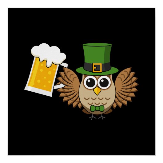 Niedliches Owl Drinking Beer Funny St Patrick's Da Poster (Vorderseite)