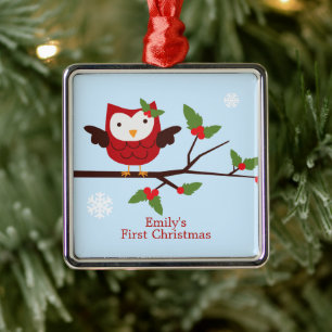 Niedliches Owl Erste Weihnachtsfeier Silbernes Ornament