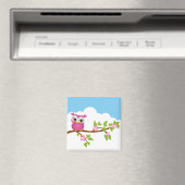 Niedliches Owl Girl auf einem Zweigmagazin Magnet (In Situ (Geschirrspüler))