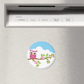 Niedliches Owl Girl auf einem Zweigmagazin Magnet (In Situ (Geschirrspüler))