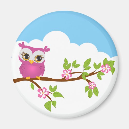 Niedliches Owl Girl auf einem Zweigmagazin Magnet (Vorne)