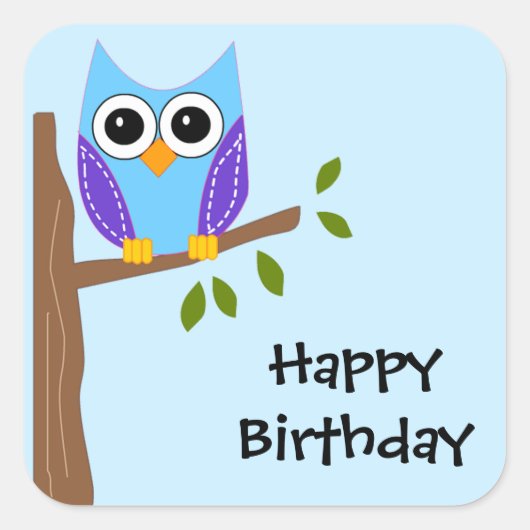 Niedliches Owl Happy Birthday Sticker (Vorderseite)