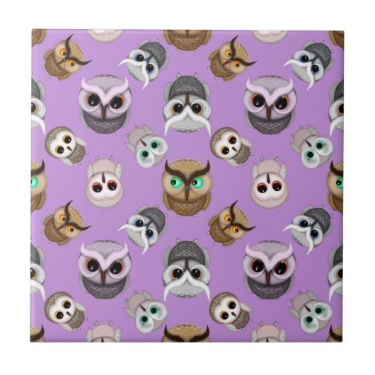 Niedliches Owl Illustrationsmuster im Lila Hinterg Fliese (Vorderseite)