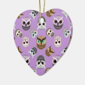 Niedliches Owl Illustrationsmuster im Lila Hinterg Keramik Ornament (Links)