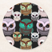 Niedliches Owl Illustrationsmuster Runder Pappuntersetzer (Vorderseite)