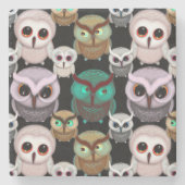 Niedliches Owl Illustrationsmuster Steinuntersetzer (Vorderseite)
