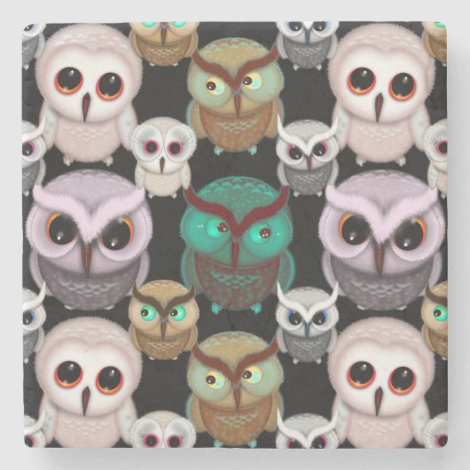 Niedliches Owl Illustrationsmuster Steinuntersetzer (Vorderseite)