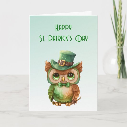 Niedliches Owl in einem Green Top Hat St. Patrick' Karte (Vorderseite)