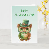 Niedliches Owl in einem Green Top Hat St. Patrick' Karte (Gelbe Blume)
