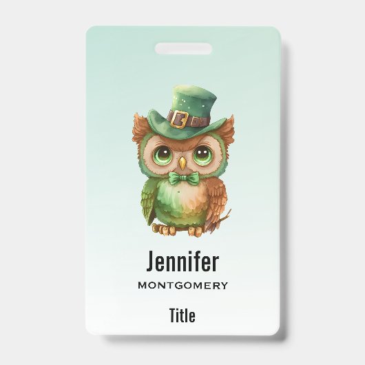 Niedliches Owl in einem grünen Top Hat Ausweis (Vorderseite)