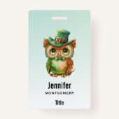 Niedliches Owl in einem grünen Top Hat Ausweis (Vorderseite)