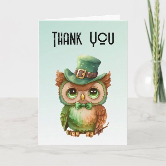 Niedliches Owl in einem grünen Top Hat Dankeskarte (Vorderseite)