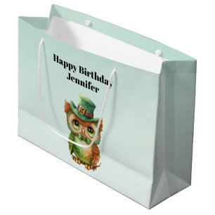 Niedliches Owl in einem Grünen Top Hat Geburtstag Große Geschenktüte