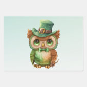Niedliches Owl in einem grünen Top Hat Geschenkpapier Set (Vorderseite)