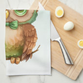 Niedliches Owl in einem grünen Top Hat Geschirrtuch (Viertel Falte)