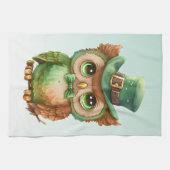 Niedliches Owl in einem grünen Top Hat Geschirrtuch (Horizontal)