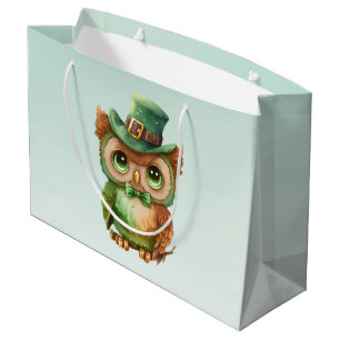 Niedliches Owl in einem grünen Top Hat Große Geschenktüte