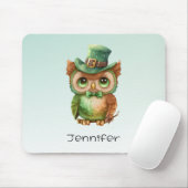 Niedliches Owl in einem grünen Top Hat Mousepad (Mit Mouse)