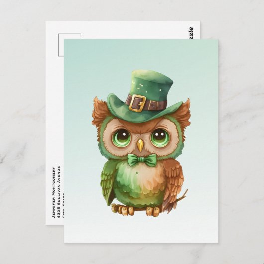 Niedliches Owl in einem grünen Top Hat Postkarte (Vorne/Hinten)
