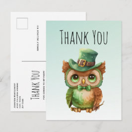 Niedliches Owl in einem grünen Top-Hut Danke Postkarte