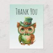 Niedliches Owl in einem grünen Top-Hut Danke Postkarte (Vorderseite)
