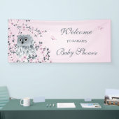 Niedliches Owl Pink Cherry Blossom Custom Baby Dus Banner (Messe)