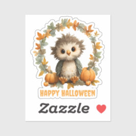 Niedliches Owl Pumpkin Happy Halloween Design Aufkleber