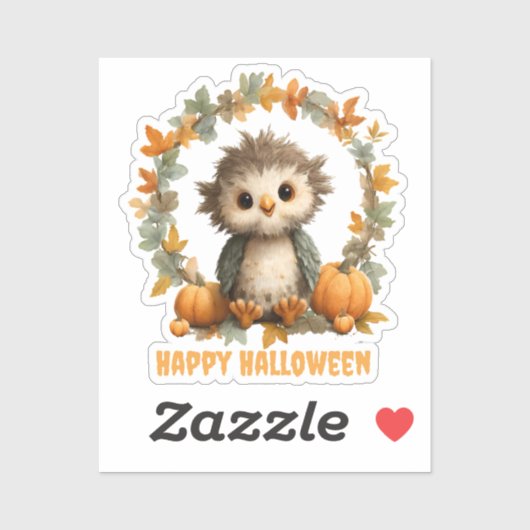 Niedliches Owl Pumpkin Happy Halloween Design Aufkleber (Blatt)