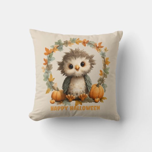 Niedliches Owl Pumpkin Happy Halloween Design Kissen (Vorderseite)