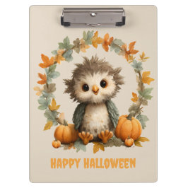 Niedliches Owl Pumpkin Happy Halloween Design Klemmbrett