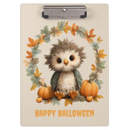 Niedliches Owl Pumpkin Happy Halloween Design Klemmbrett (Vorderseite)