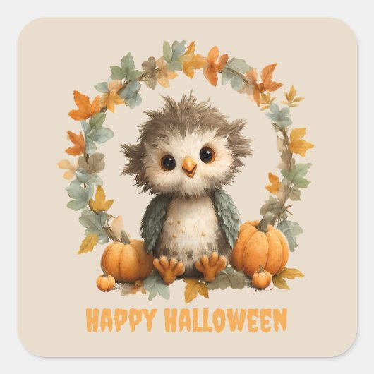 Niedliches Owl Pumpkin Happy Halloween Design Quadratischer Aufkleber (Vorderseite)