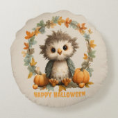 Niedliches Owl Pumpkin Happy Halloween Design Rundes Kissen (Rückseite)
