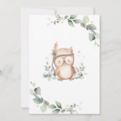 Niedliches Owl Rustikale Grünpflanzen Kinderdusche Dankeskarte (Rückseite)