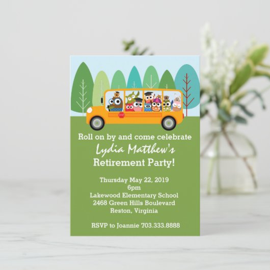 Niedliches Owl School Busfahrer-Party zur Rückgabe Einladung (Stehend Vorderseite)
