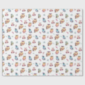 Niedliches Owl Wasserfarbmuster | weiß Geschenkpapier (Flach)