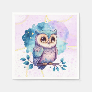 Niedliches Owl Watercolor Splash Girl Babydusche Serviette