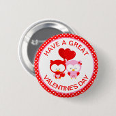 Niedliches Owls Couple and Hearts Valentinstag Button (Vorne & Hinten)