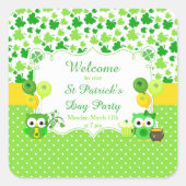 Niedliches Owls St Patrick's Day Party Quadratischer Aufkleber (Vorderseite)