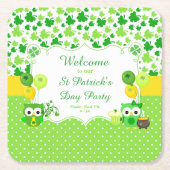 Niedliches Owls St Patrick's Day Party Rechteckiger Pappuntersetzer (Vorderseite)