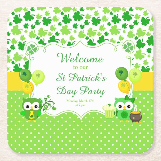 Niedliches Owls St Patrick's Day Party Rechteckiger Pappuntersetzer (Vorderseite)
