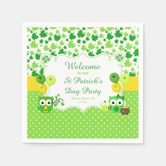 Niedliches Owls St Patrick's Day Party Serviette (Vorderseite)