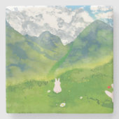 Niedliches Paar Bunny im Gebirge Aussicht Stone Un Steinuntersetzer (Vorderseite)