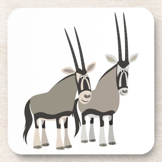 Niedliches Paar Cartoon Oryxes Untersetzer Set (Vorderseite)