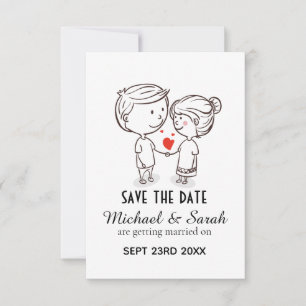 Niedliches Paar, das Save the Date Hochzeit Zeichn